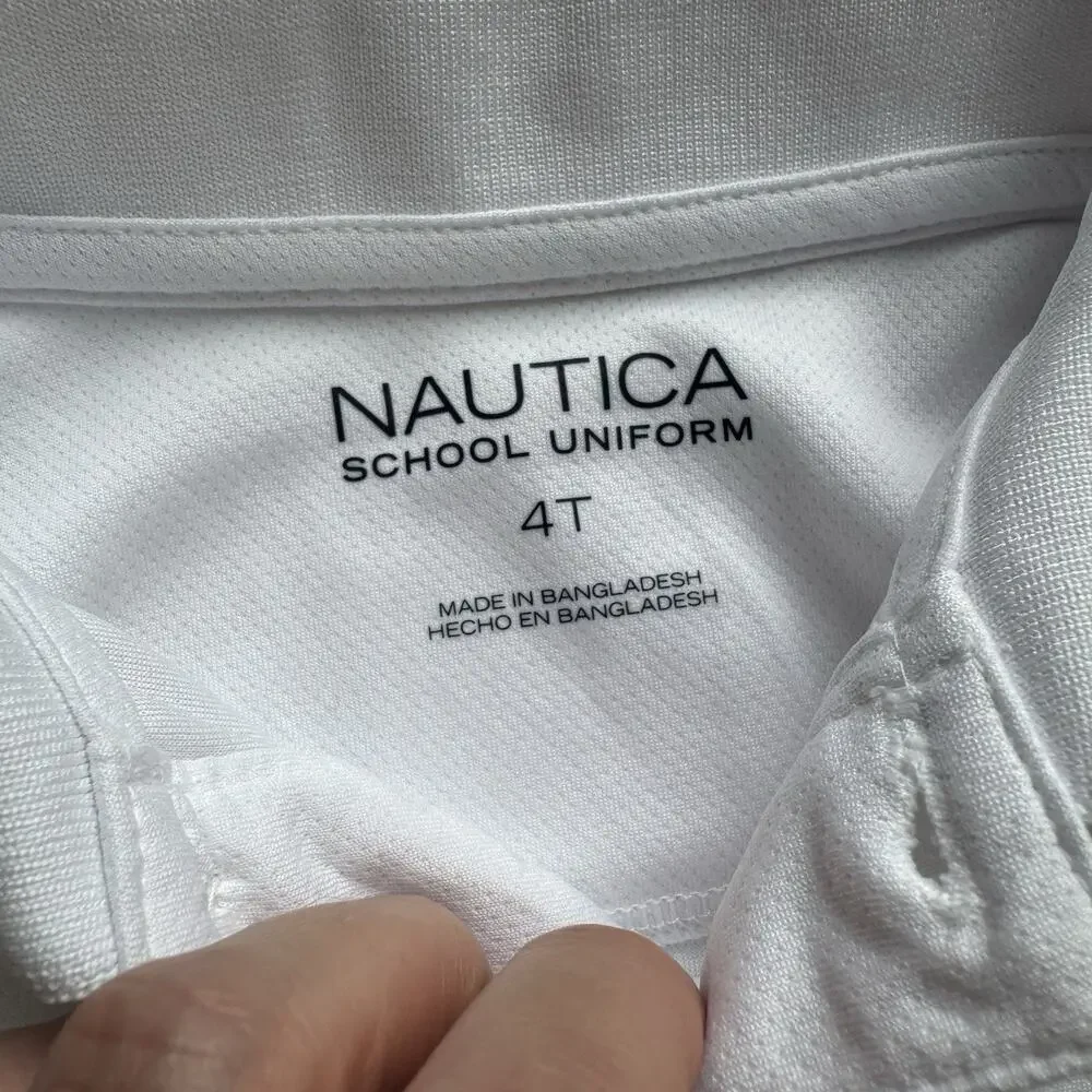 Nautica Little Boy's Size 4T White Short Sleeve Polo Shirt School Uniform Wickin